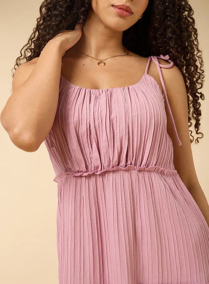 Outzidr  Pink Four Tired Flared Dress for Women | Best Price UAE
